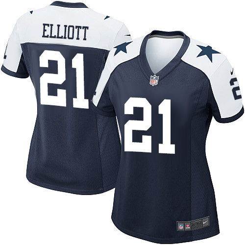 Women's Game Ezekiel Elliott Nike Jersey Navy Blue Alternate - #21 Throwback NFL Dallas Cowboys